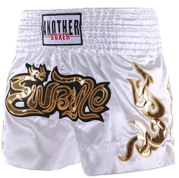 Xnihocha Pantalones cortos de boxeo para niños Muay Thai, para entrenamiento de artes marciales mixtas, de satén metálico, para deportes y fitness, Blanco, 122-158