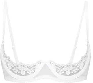 Kaerm Womens See Through Lace 1/4 Cup Bra Lingerie Top Underwired Unlined Brassiere Underwear