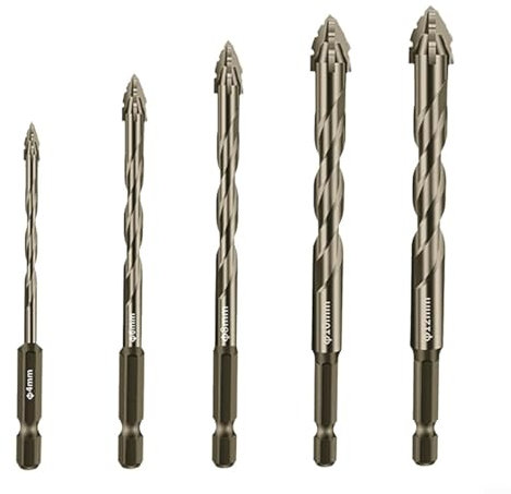 Exzenterbohrer-Set, 5 Stück, 4 Kanten, Steinbohrer für Beton, Glas, Ziegel, Fliesen, Spiegel, Holz, Porzellan, Marmor, Metall, Blech, Bohren, Stanzwerkzeug-Set