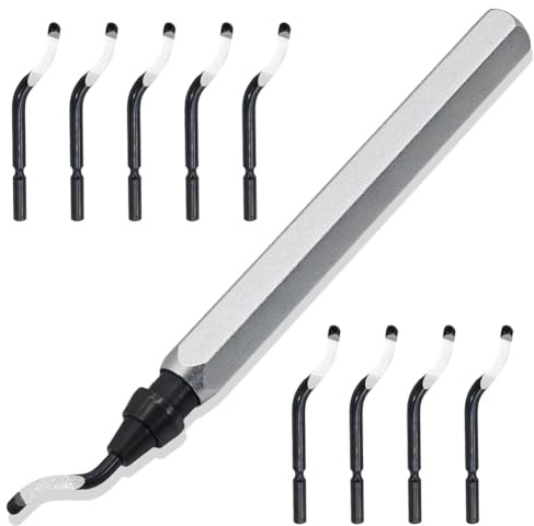 Pyugxab Herramienta de Desbarbado Giratoria y 10 Cuchillas HSS de Alta Resistencia, Herramienta de Desbarbado de Impresión 3D para Metal, Resina, Tubos de PVC, Cobre C