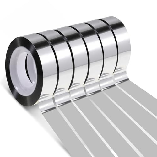 6 Rollen Klebeband Silber Selbstklebende, Washi Tape Silber Metallic Klebeband 12mm X 25m Craft Dekorative Klebebandn Fliesennahtband Klebebandn für Scrapbook Geschenkverpackung Fliesennahtabdeckung