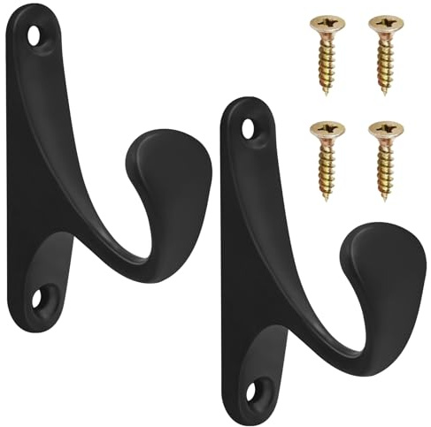 2Pcs Metal Curtain Holdbacks, Black Curtain Tie Backs Hooks with Screws, Wall Mounted Tie Back Hooks for Curtains, Curtain Holder Hooks for for Fixed Curtain or Hanging Items