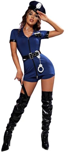 Sexy Police Outfit Women,Partydown Game Suit Sexy Lady Police Officer Cop Policewoman Role Play Cosplay Costume Fancy Dress Christmas Party Cosplay Uniform Dress Womens Costume