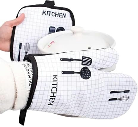 LWDXMYKW maniques Cuisine 2pcs Set Anti-scalding Micro-Ondes Coton Gants Isolation Tax De Épaissine À Chaleur Cuisine-Blanc