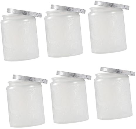 SEWACC 6stücke Teiliges Mittelgroße Weiße Europäische Geprägte Glas-kerzengläser Zum Diy-kerzenherstellen Hitzebeständig Vielseitige Aufbewahrungsbehälter Für Aromatherapie Und Bastelbeda