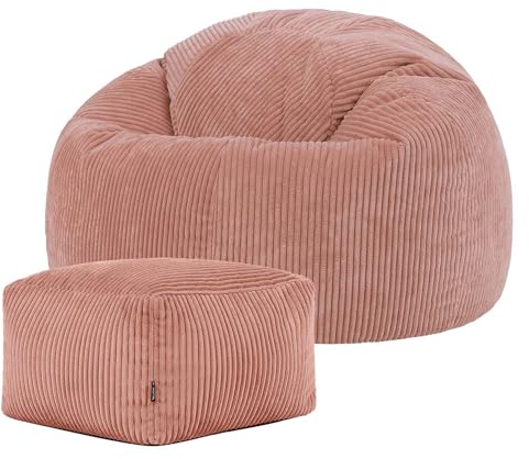 Icon Kingston Puff con Taburete de Pana Rosa, puf para Adultos con Relleno, Bolsa de Frijol, sillón de Pana, sillón de salón, Silla de salón, Dormitorio, Sala de Estar, Muebles de salón