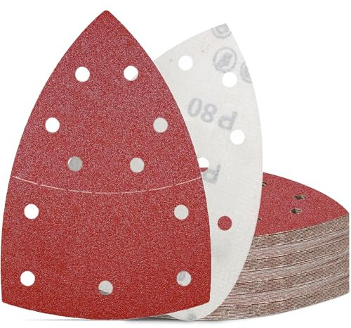KONGMING 50 Pcs Mouse Sanding Pads 80 Grit 11 Hole Detail Sander Paper for Multi Electric Sander