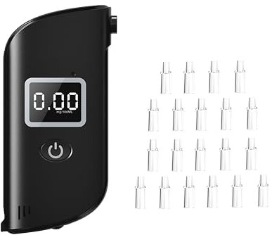 Stdlyxun Éthylotest - Testeur d'alcool avec écran LCD numérique Bleu - Éthylotest précis pour la Police - avec 20 Embouts buccaux