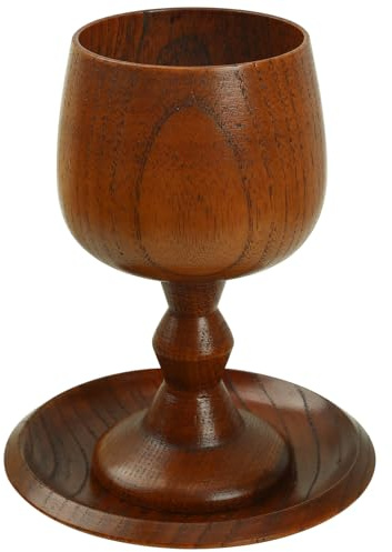 Chalice Cup Wooden, Communion Goblet with Tray & Gift Bag, Communion Chalice Wooden Goblet, Handmade Vintage Wine Cup (5.1 inches)
