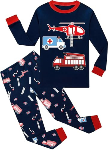 EULLA Kinder Jungen Schlafanzug Langarm Baumwolle Winter Pyjama Set Dinosaurier Traktor Bagger Weltraum Planeten Zweiteiliger Nachtwäsche 1-7 Jahre 92 98 104 110 116 122