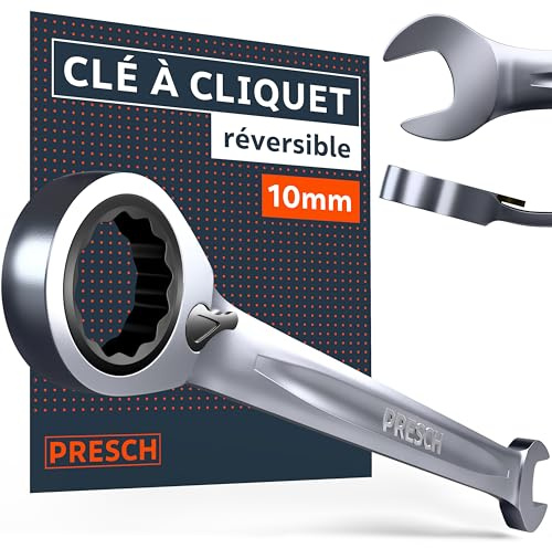 Presch Spärrnyckel omställbar 10mm - Minimal returvinkel (4°, 90 tänder) - 15° vinkel för trånga utrymmen - Precisionstillverkad, robust ringnyckel