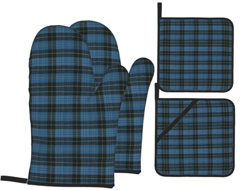 Clergy A Original Scottish Tartan Lot de 4 maniques et maniques en Coton résistant à la Chaleur pour la Cuisine, Le Barbecue et la pâtisserie