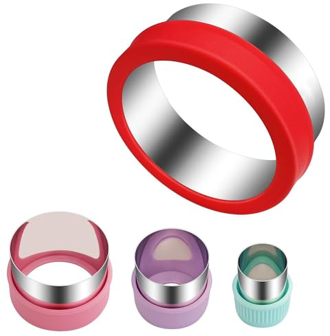 Round Cookie Cutter Set – 4 Sizes Stainless Steel Pastry Cutters for Baking, Scones, Biscuits, Donuts, Cake Rings, and More – with Red PVC Protection