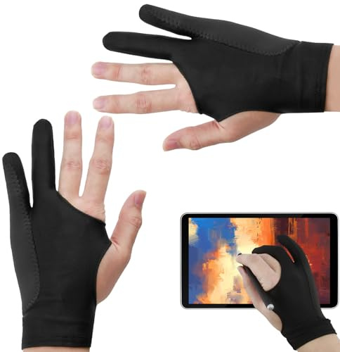XINML Drawing Glove 2-Finger Artist Glove, 3-Layer Palm Rejection Digital Art Gloves for Tablet Drawing, Slim Fit Screen Gloves for Right & Left Hand, Breathable, 2Pcs Black M