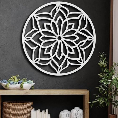 Metall-Wandkunst, Wanddekoration Lotusblume, Lotusblume, Hängender Lotus, Lotus-Silhouette für Yoga-Studio, Wohnzimmer, Homeoffice-Dekoration (Weiß, 1
