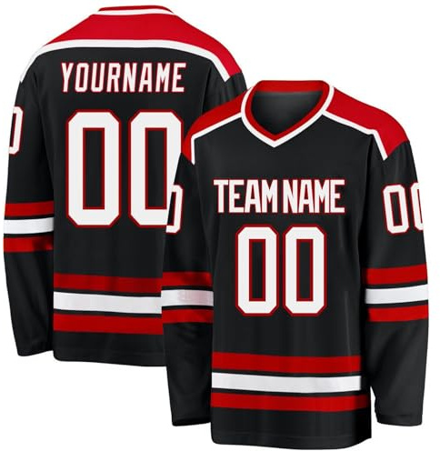 Personalisiertes Hockey Trikot Personalisierbares Eishockey Trikot Kinder mit Eigenem Namen Nummer Teamname Langarm Atmungsaktiv Jersey für Männer Frauen Eishockey Kostüm (Red)