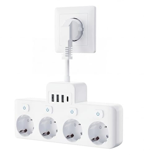 Multiprise avec Interrupteur Individuel – Bloc Prise 4 Prises avec USB-C PD 20W et 3 USB-A, Multiprise Murale pour Maison et Bureau