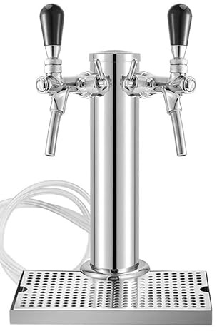 3 Dia. Stainless Steel Draft Beer Tower, Dual Faucet Kegerator Tower Beer Dispenser with Hose & Wrench, Brewing Bar Kit(Type 2)