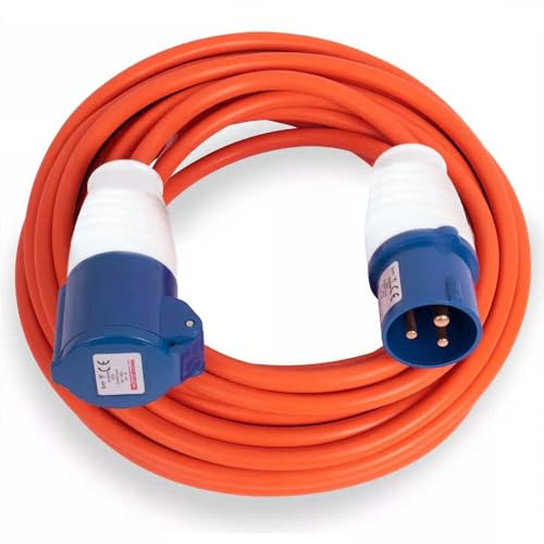 10M Extension Lead Cable - Heavy Duty Caravan Hook Up Cable, 16 Amp Cable 240V Camping Extension Lead, High Vis Orange Mains Power Lead Cable for Campervan & Motorhome