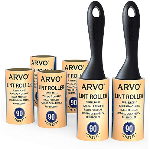 ARVO Lint Roller for Pet Hair and Dust, Hair Remover 6 pack/540 sheets with 90sheets/roll, Lint Rollers for Clothes, Furniture’s and Carpet, Easy tear, Fluff remover, Sticky Roller Refill