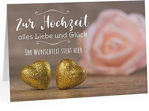 Große Glückwunschkarte zur Hochzeit XXL (A4) PERSONALISIERT - Goldene Herzen mit Wunschtext - mit Umschlag/Edle Design Klappkarte/Hochzeitskarte/Glückwunsch/Ehepaar/Extra groß für viele Unterschriften