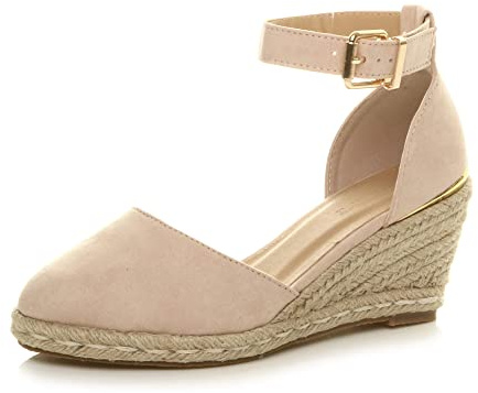 AJVANI Dam damer medelhög kilklack plattform spänne upp ankelrem Espadrille sandaler storlek, NAKEN, 38 EU