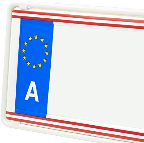 EUROSNAP Auto Kennzeichenhalter Weiß 2er Set Inklusive Montageanleitung - für Österreich - Dezenter KFZ Kennzeichenrahmen - PKW Nummernschildhalter