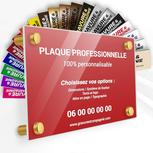GRAVURE CONCEPT Plaque Professionnelle Troglass Personnalisée - Fond Rouge | Plaque professionnelle Médecin, Infirmier, Avocat - Dimensions, Couleur, Taille, Texte, Logo personnalisable