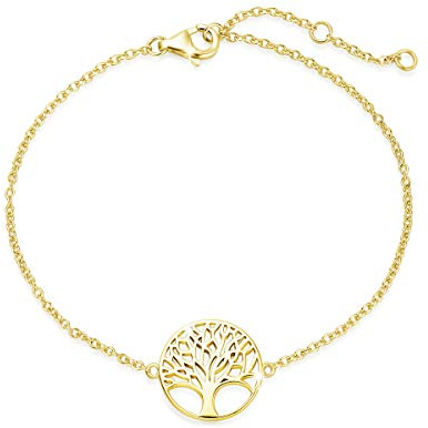 Baum des Lebens Armband aus Solide 925 Sterling Silber 15mm Durchmesser Charm Bracelet Einfach Minimalistisch Geschenk Schmuck für Damen Mädchen - Verstellbar Armkette: 16 + 3 cm