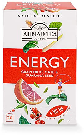 Ahmad Tea Natural Benefit Tea | Grapefruit, Mate & Guarana Seed Energy Infusion | 20 Teabag Sachets | 1 Pack
