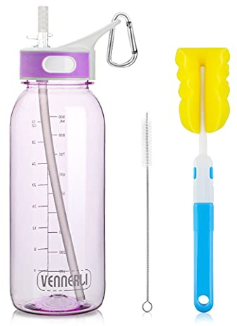VENNERLI Sports Water Bottle with Straw 1Litre Leakproof Durable Tritan BPA Free Gym Flip Sipper Bottle Dustproof with Marking Dustproof Leakproof
