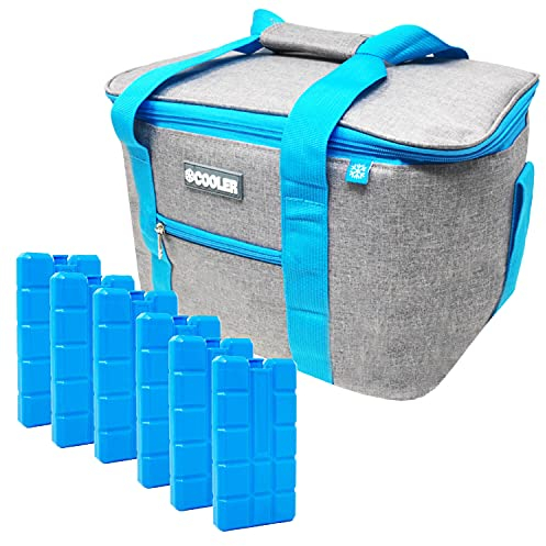 ToCi Kühltasche 14 Liter + 6 Kühlpacks – Isolierte Thermotasche für Picknick, Camping, Wandern & Grillen - Lunchbag mit wasserfestem Gewebe - Kompakte Picknicktasche (Kühltasche + Kühlpacks, 1)