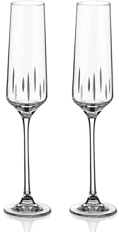 DIAMANTE Premium Hand Cut Crystal Champagne Flute Pair - 'Linea' Collection Crystal Prosecco Glasses - Set of 2