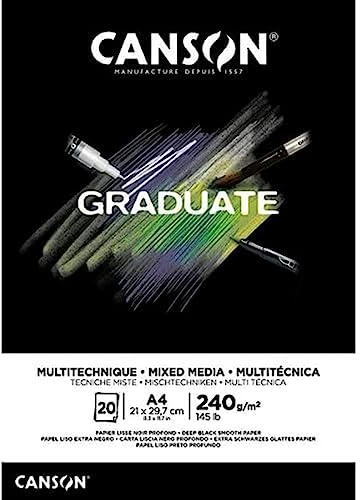 Canson Graduate Mix Media Notizblock, A4, 20 Blatt, Schwarz, fein, 240 g, C31250P017