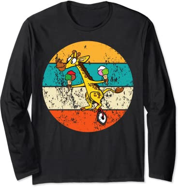 Giraffe Eis Fahrradmotiv Einrad Fahrrad Lustig Vintage Retro Langarmshirt