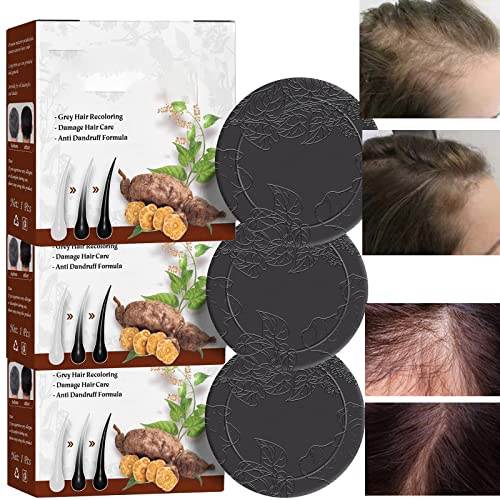 CAIBEI Shampoo Bar, 3pcs Naturale Polygonum Multiflorum, Volumizzante Balsamo Solido Capelli Sapone Scurente per Capelli Neri Lucenti Ricrescita