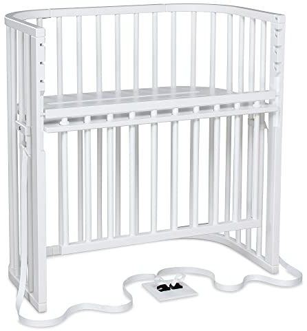 babybay Boxspring Comfort Plus Beistellbett aus massivem Buchenholz/Kinderbett Höhe stufenlos verstellbar & umweltfreundlich/mitwachsendes Babybett mit Verschlussgitter (weiß lackiert)