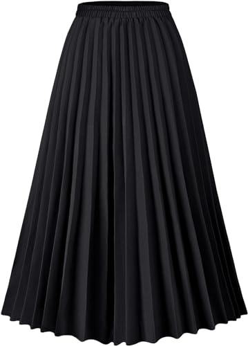 comefohome Jupe longue plissée pour femme Imprimé léopard Taille élastique, Noir , 48, XL