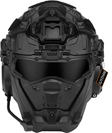 Airsoft Helmet, All-in-One Design Built-in Detachable Tactical Headset Anti-Fog Fan Shade Sliding Goggles,Paintball CS Cosplay Helmet