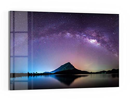DEQORI Glas-Magnettafel | 60x40 cm groß | Motiv Bergkulisse unter Sternen | Memo-Board aus Glas | Magnetboard inkl. Magnete, Stift & Tuch für Küche & Büro | Tafel magnetisch & beschreibbar