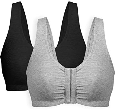 Bestform 5006014 Comfortable Unlined Wireless Cotton Stretch Sports Bra with Front Closure, Grey | Black, 48
