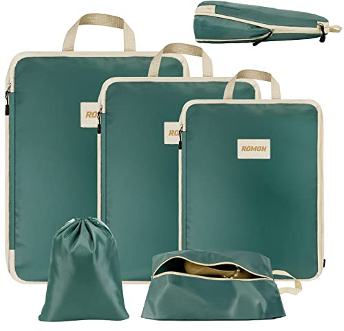 Romon Bolsas Compresion Viaje, 5 Piezas Bolsas Organizadoras Maleta de Viaje, Impermeable Juego de Cubos de Embalaje con Compresión, Para Ropa,Cosméticos,Equipaje