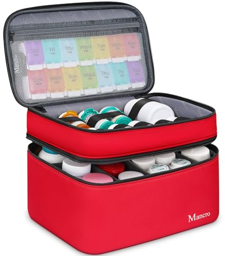 Mancro Dual Layers Medicine Organizer Bag, Pill Bottle Organizer Storage with Lockable Zipper, Medication Travel Bag for Pills, Vitamins, Medical Supplies for Home Storage, Travel