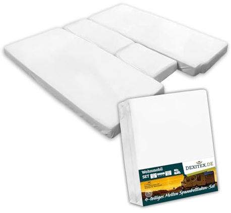 Dexitex - Matratzenschoner aus Flanell Wohnmobil 4 Teilig - komplete Set Weiß für Wohnmobil - Spannbettlaken Wohnmobil 4 Teilig - für Matratze Wohnmobil - Oeko-TEX 100% Baumw - 4 Teilig