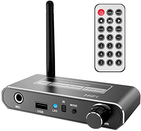 Marclix HIFI Bluetooth 5.2 Ricevitore Audio Coassiale/Mic/USB U-Disk Ingresso 3.5MM/L R Uscita Adattatore Wireless per KTV Altoparlante Auto