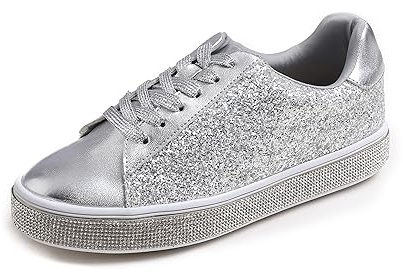 Feversole mode, gnista, plattform, strass, fest, semester, bröllop, sneakers, Is silver, 40 EU
