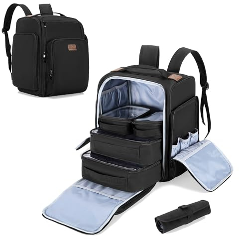 BAFASO Borsa per Cosmetici Zaino con 4 Tasche Interne Rimovibili e 1 Borsa per Pennelli per Trucco, Borsa per il Trucco da Viaggio con Spazio Multiplo(Solo Borsa), Nero