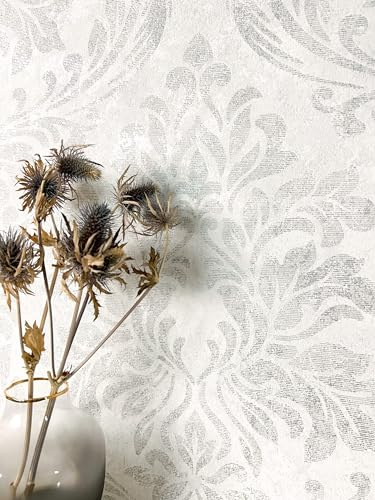 Newroom Tapete Grau Vlies Ornamente - Vintage Romantisch Glamour Metallic für Wohnzimmer Schlafzimmer