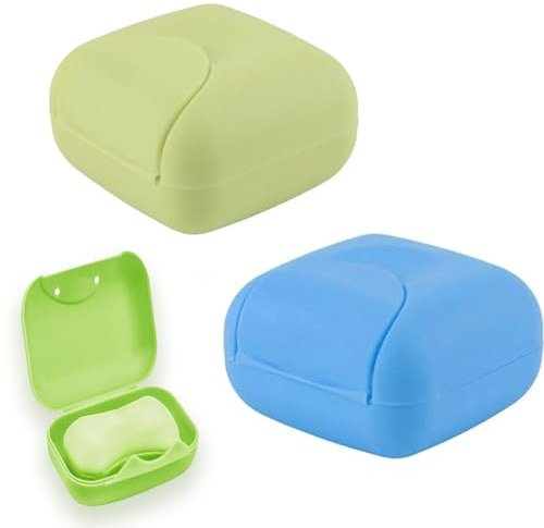 2er Pack Reiseseifenschale Wasserdicht und Auslaufsicher, Tragbare Seifenschale Mit Deckel, Quadratische Auslaufsichere Kleine Seifenschale,Geeignet für Dusche und Reisen (Blau, Grün)