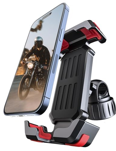 Pnitri Bike Phone Holder [Quick Install], Universal Motorbike Phone Mount for Bicycle, 360° Rotatable Motorcycle Handlebar Clamp for iPhone, Samsung, Smartphones